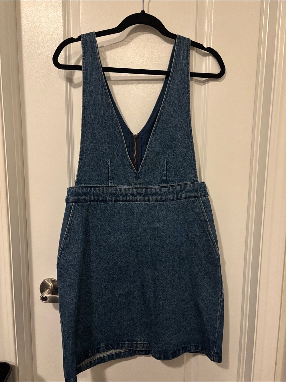 Denim V-Neck Pinafore Dress